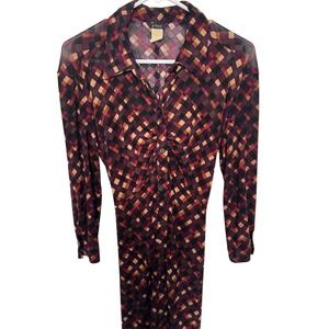 Zinc Women's Size Medium Geometric Diamond Print Midi Shirt Dress Purple Orange